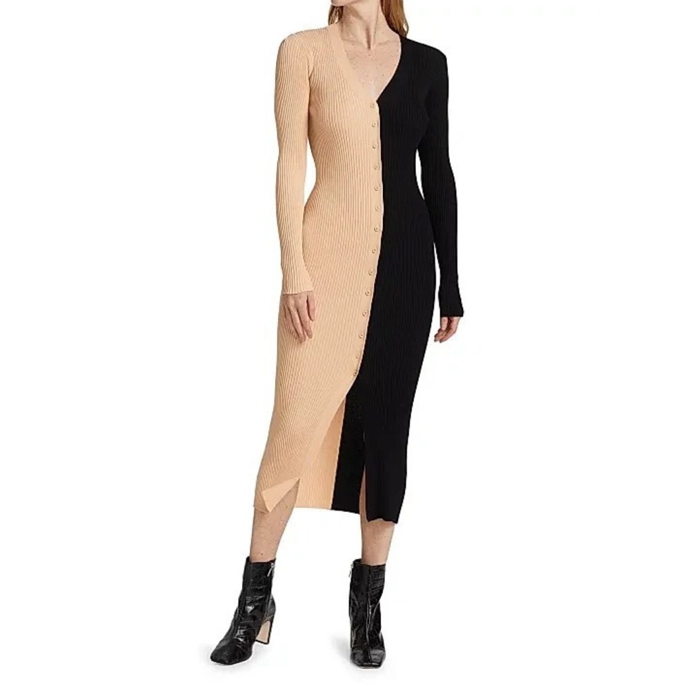 Staud Shoko Colorblocked Midi-Dress size‎ XS Knit Sweater Bodycon Stretch